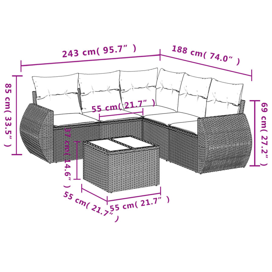 6-Delige Loungeset Met Kussens Poly Rattan Beige