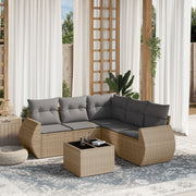 6-piece Lounge Set with cushions poly rattan beige