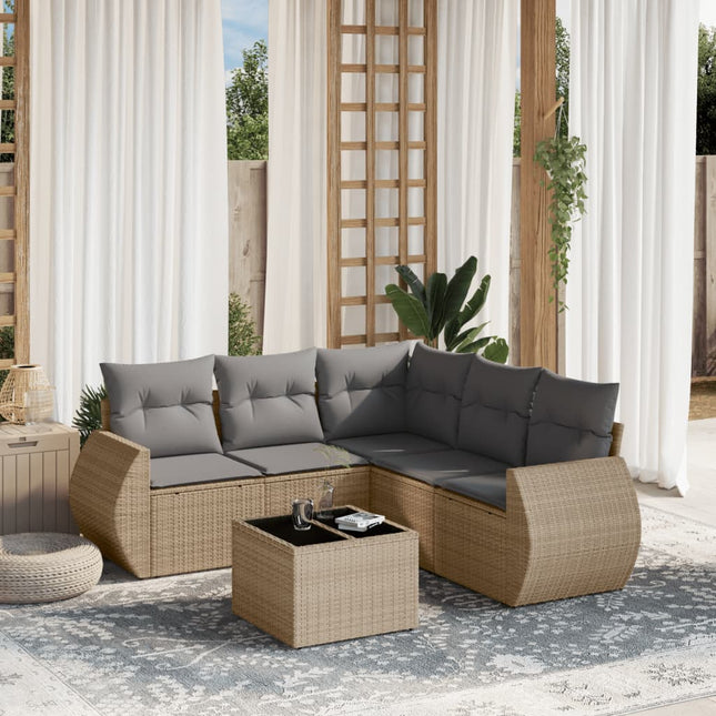 6-Delige Loungeset Met Kussens Poly Rattan Beige