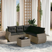 6-piece Lounge Set with Cushions Poly Rattan Grey