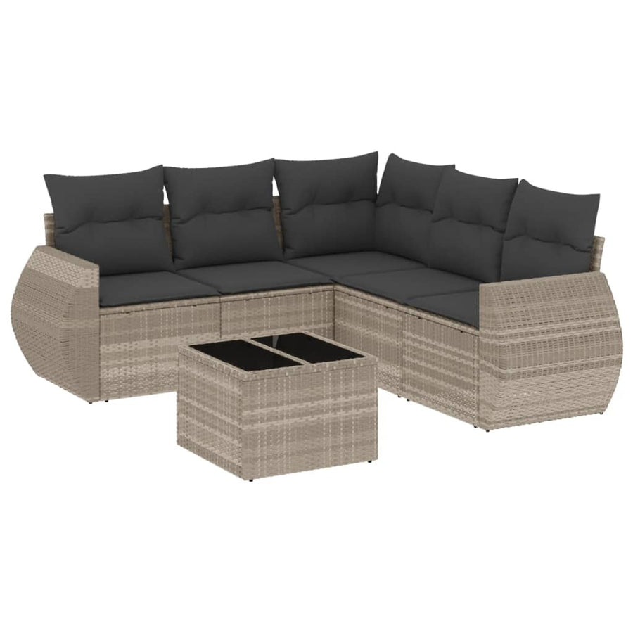 6-delige Loungeset met kussens poly rattan lichtgrijs