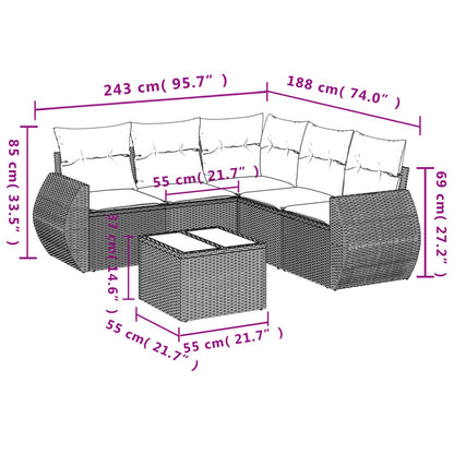 6-delige Loungeset met kussens poly rattan lichtgrijs