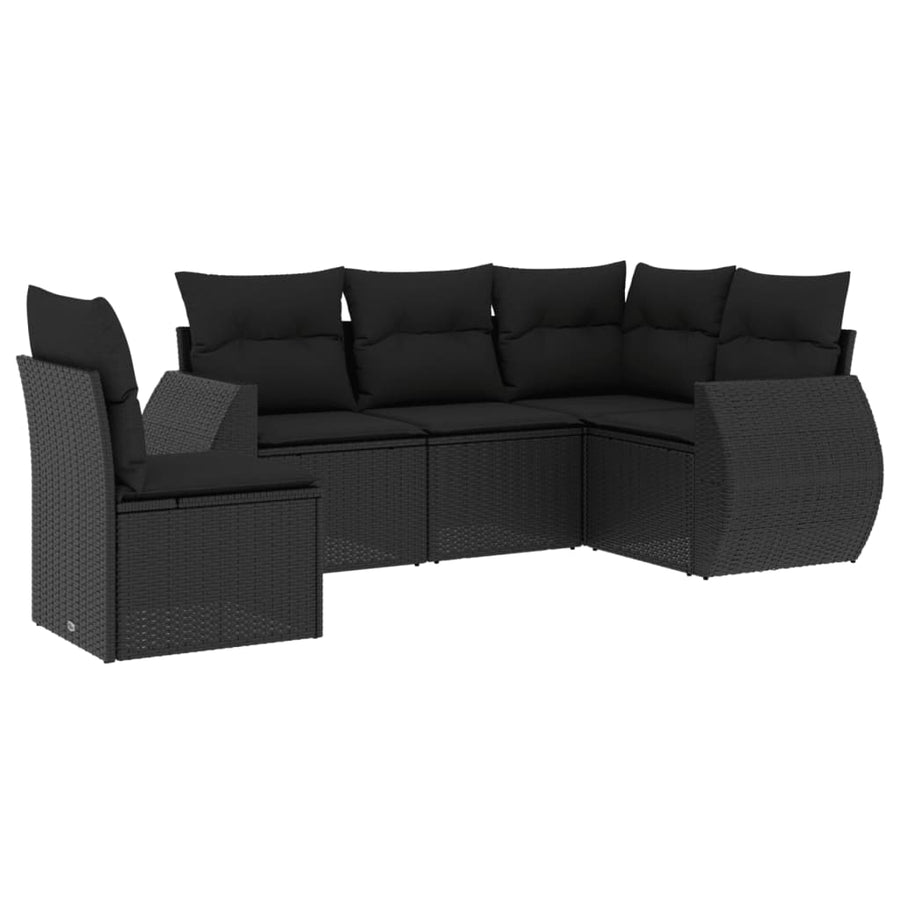5-Delige Loungeset Met Kussens Poly Rattan Zwart