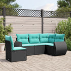 5-Piece Poly Rattan Garden Sofa Set with Cushions Black