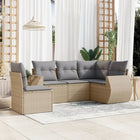 5-piece Lounge Set with Cushions Poly Rattan Beige