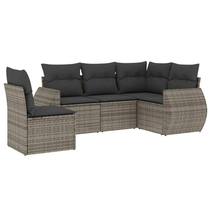 5-Delige Loungeset Met Kussens Poly Rattan Grijs