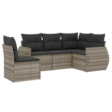 5-delige Loungeset met kussens poly rattan lichtgrijs