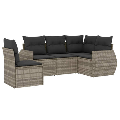 5-delige Loungeset met kussens poly rattan lichtgrijs