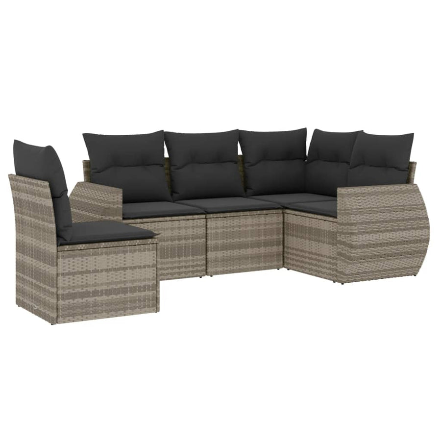 5-delige Loungeset met kussens poly rattan lichtgrijs