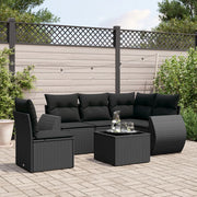 6-piece Lounge Set with cushions poly rattan black