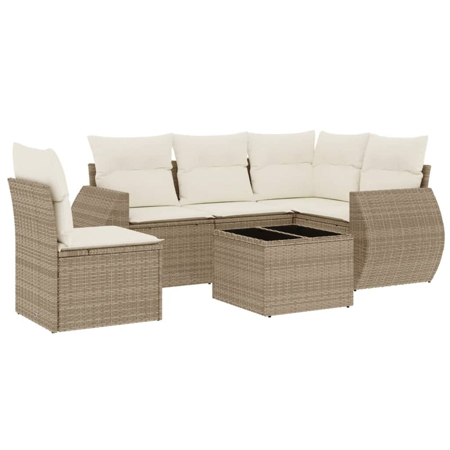 6-delige Loungeset met kussens poly rattan beige