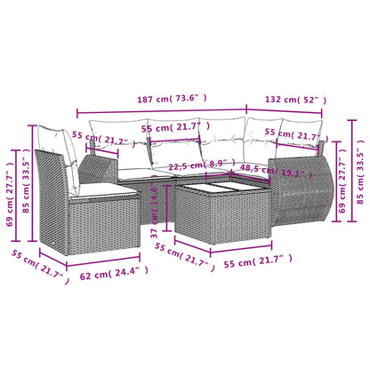 6-delige Loungeset met kussens poly rattan beige