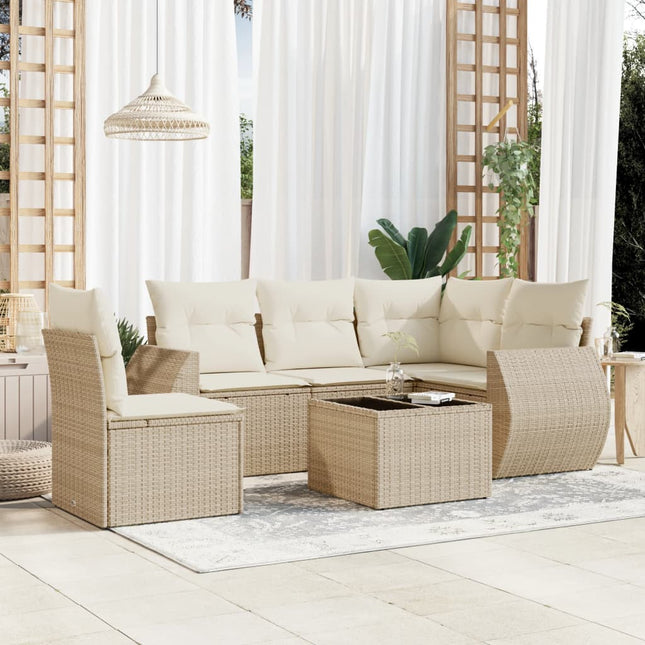 6-Delige Loungeset Met Kussens Poly Rattan Beige