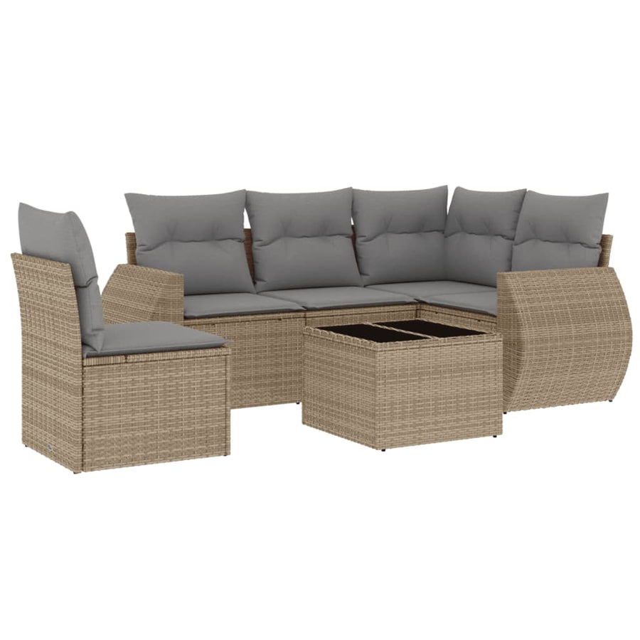 6-Delige Loungeset Met Kussens Poly Rattan Beige
