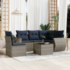 6-piece garden sofa set with cushions, gray poly rattan