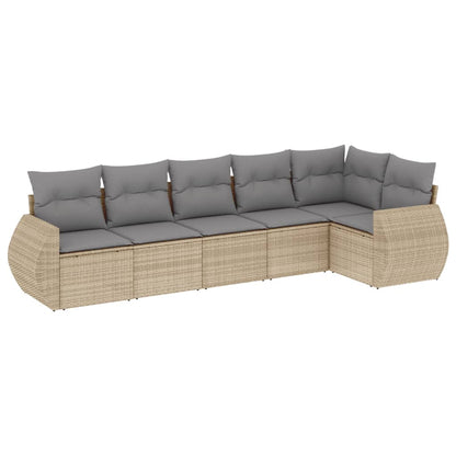 6-Delige Loungeset Met Kussens Poly Rattan Beige