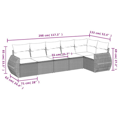 6-Delige Loungeset Met Kussens Poly Rattan Beige