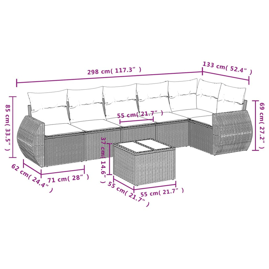 7-Delige Loungeset Met Kussens Poly Rattan Zwart