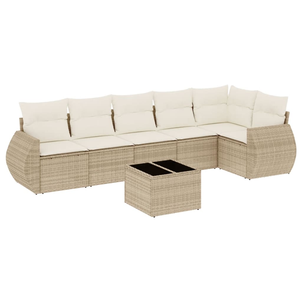 7-Delige Loungeset Met Kussens Poly Rattan Beige