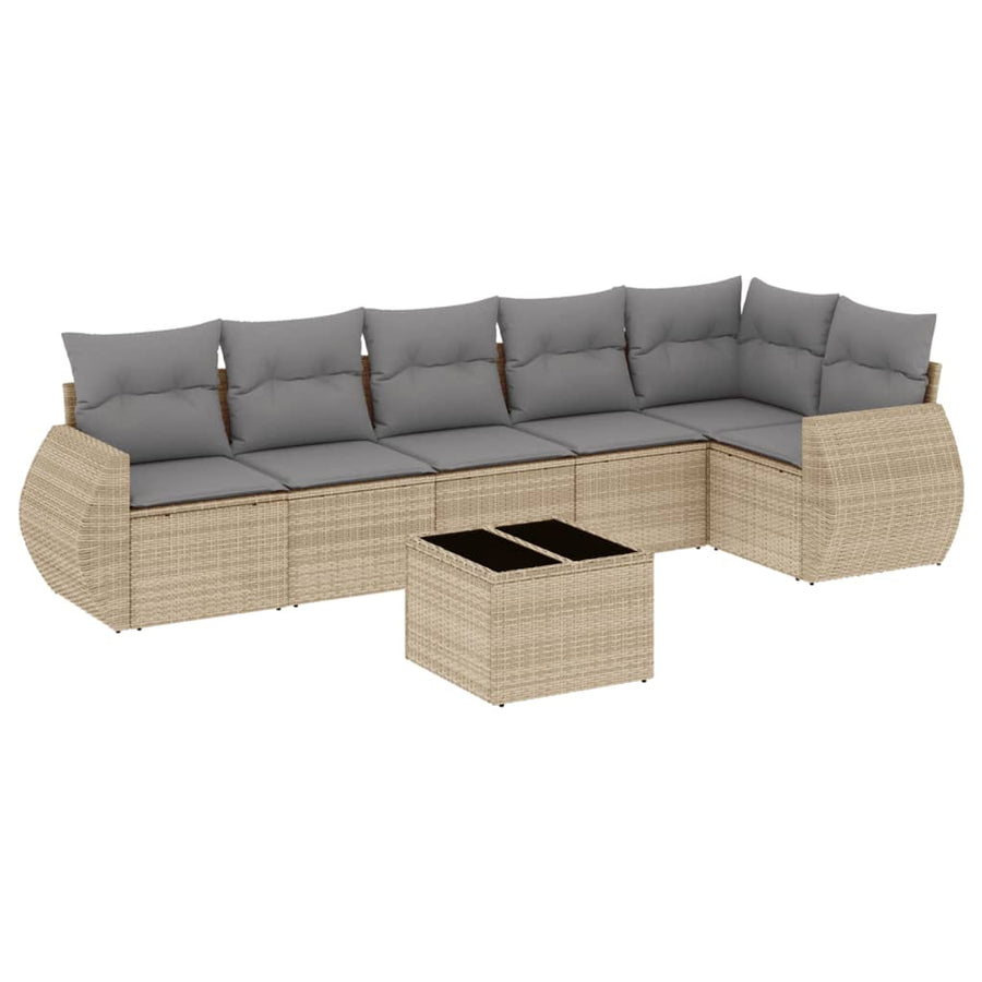 7-Delige Loungeset Met Kussens Poly Rattan Beige