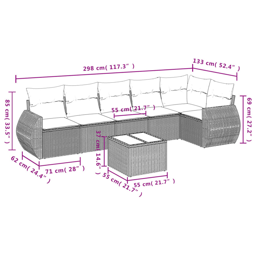 7-Delige Loungeset Met Kussens Poly Rattan Beige