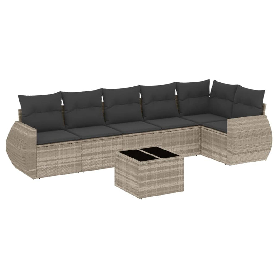 7-delige Loungeset met kussens poly rattan lichtgrijs