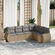 6-piece Lounge Set with cushions poly rattan beige