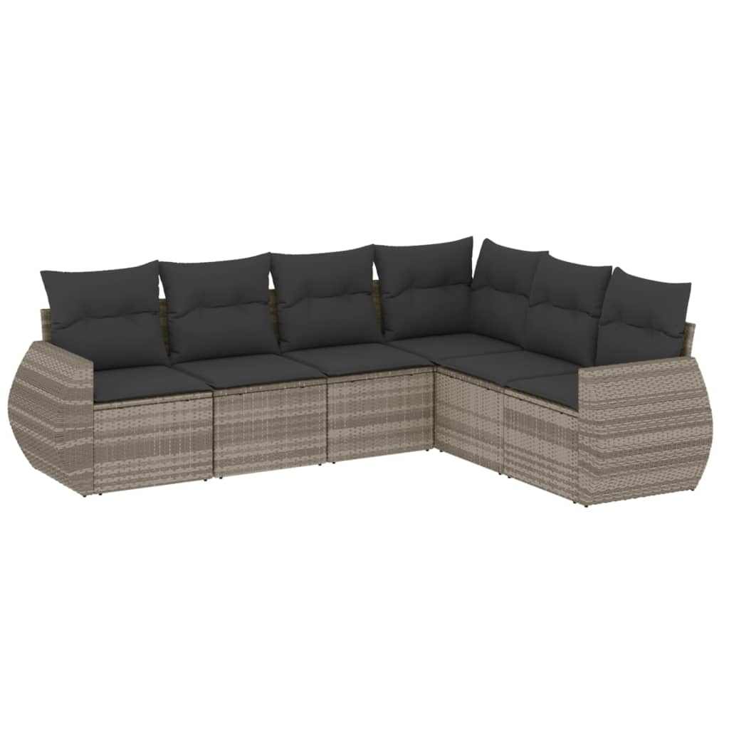 6-delige Loungeset met kussens poly rattan lichtgrijs