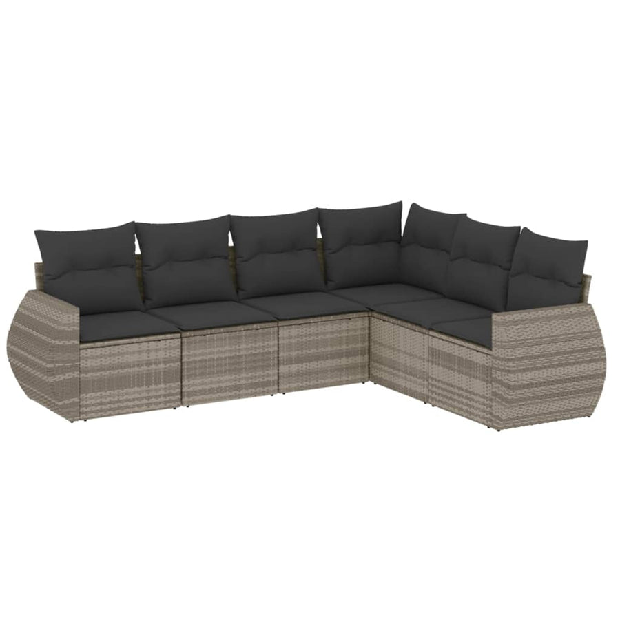 6-delige Loungeset met kussens poly rattan lichtgrijs