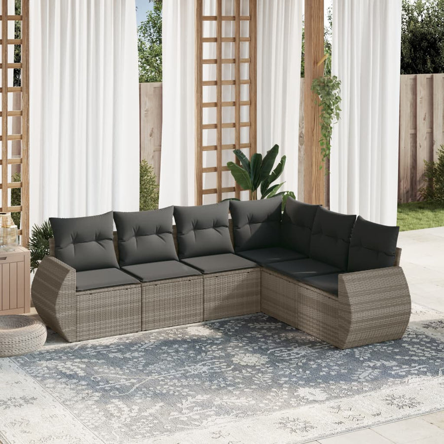6-delige Loungeset met kussens poly rattan lichtgrijs
