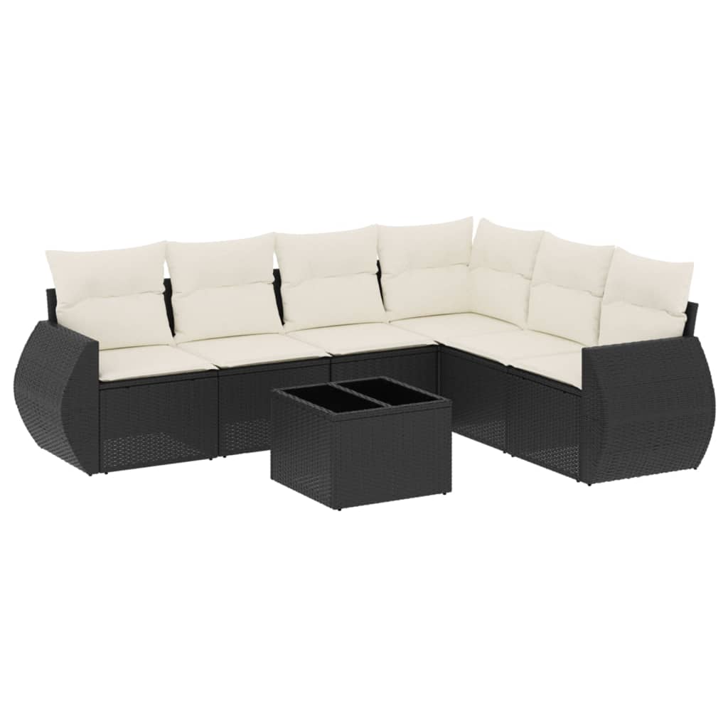 7-Delige Loungeset Met Kussens Poly Rattan Zwart