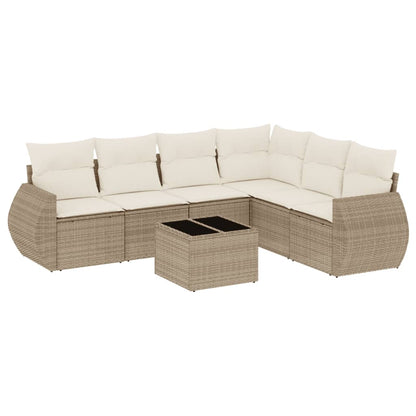 7-Delige Loungeset Met Kussens Poly Rattan Beige