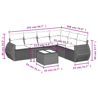 7-Delige Loungeset Met Kussens Poly Rattan Beige