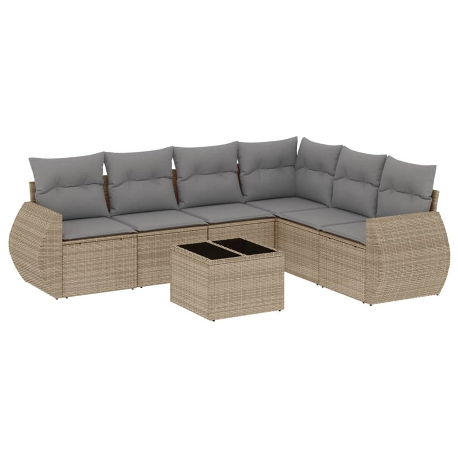 7-Delige Loungeset Met Kussens Poly Rattan Beige