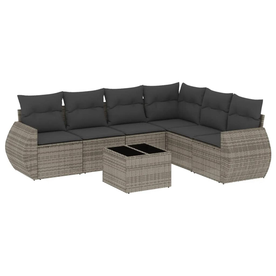 7-Delige Loungeset Met Kussens Poly Rattan Grijs