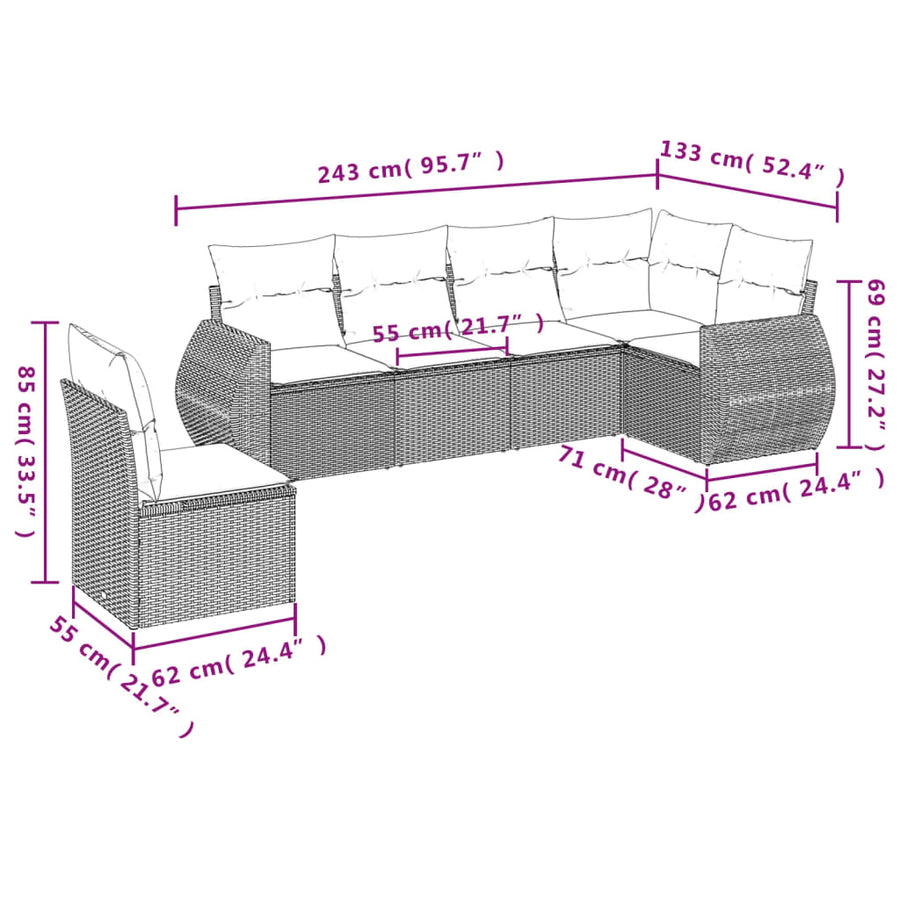 6-Delige Loungeset Met Kussens Poly Rattan Zwart
