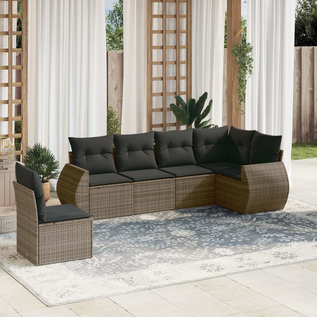 6-Delige Loungeset Met Kussens Poly Rattan Grijs