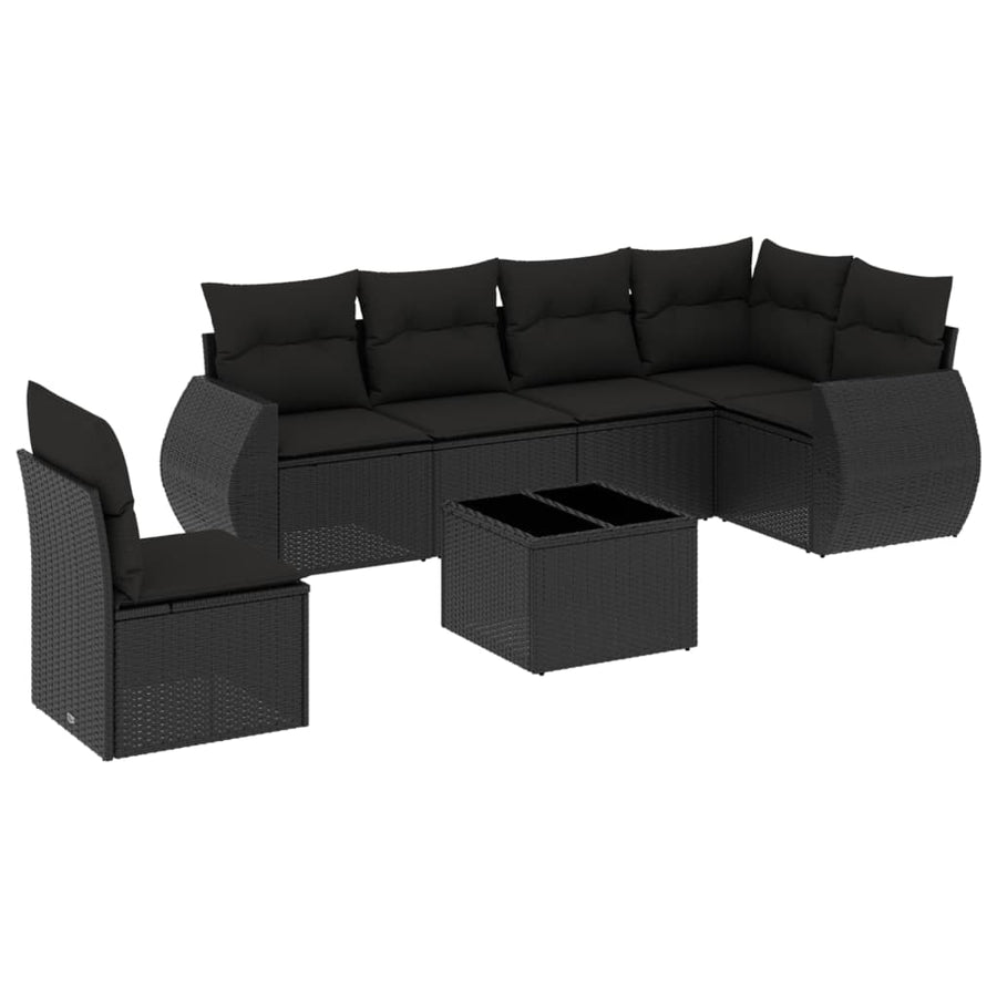 7-Delige Loungeset Met Kussens Poly Rattan Zwart