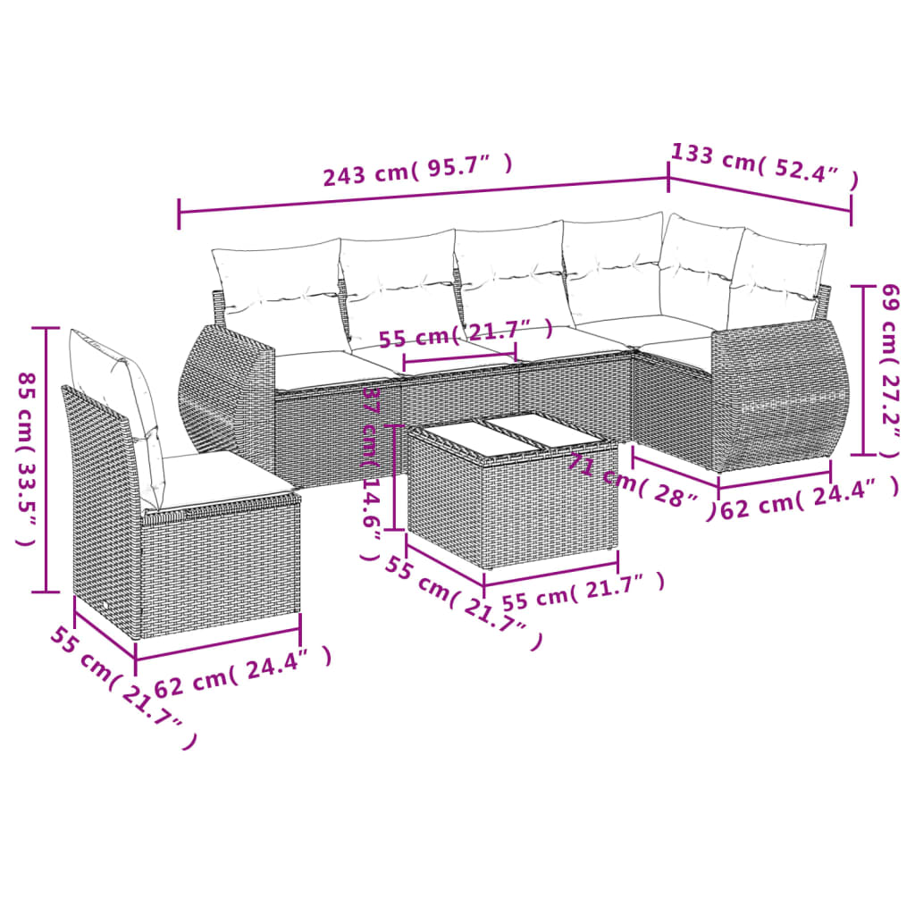 7-Delige Loungeset Met Kussens Poly Rattan Zwart