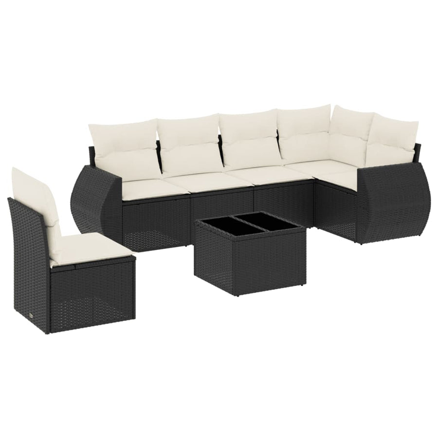 7-Delige Loungeset Met Kussens Poly Rattan Zwart