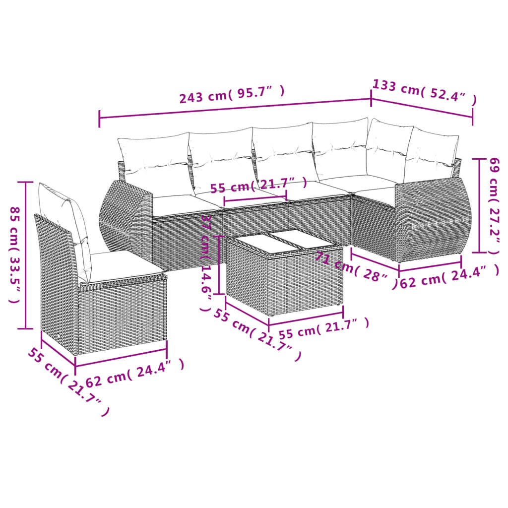 7-Delige Loungeset Met Kussens Poly Rattan Zwart