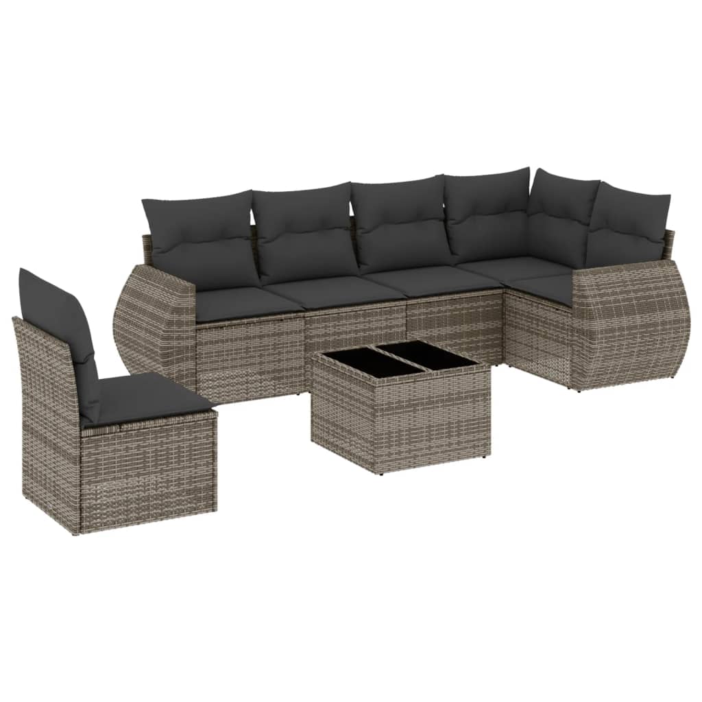 7-Delige Loungeset Met Kussens Poly Rattan Grijs