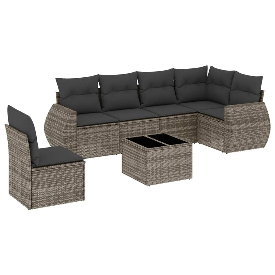 7-Delige Loungeset Met Kussens Poly Rattan Grijs