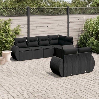 7-Delige Loungeset Met Kussens Poly Rattan Zwart