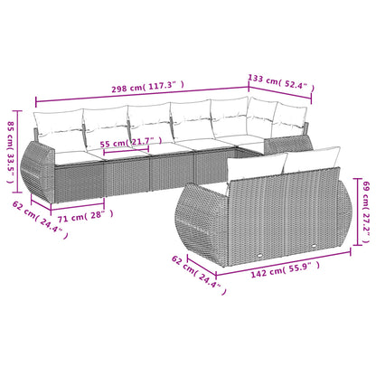 8-delige Loungeset met kussens poly rattan lichtgrijs