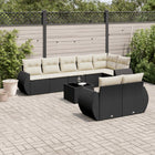 9-piece Lounge Set with cushions poly rattan black