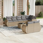 9-piece Lounge Set with Cushions Poly Rattan Beige