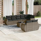9-piece Loungeset with cushions poly rattan grey