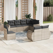 Loungeset 8-delig poly rattan lichtgrijs
