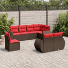 8-piece garden lounge set with cushions, brown poly rattan